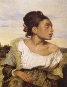 Eugene Delacroix Foraldralos girl pa kyrkogarden oil on canvas